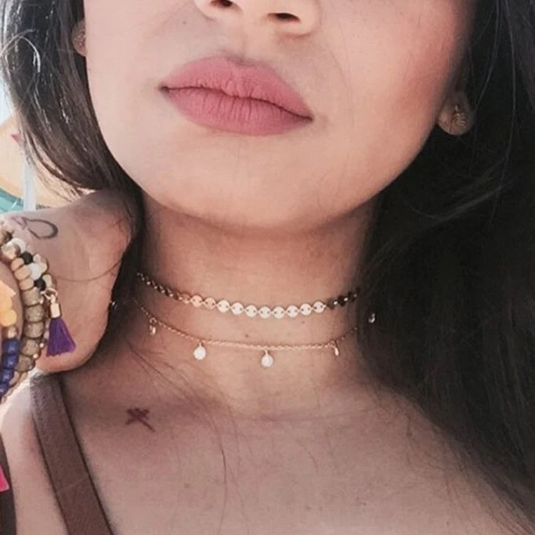 2018 nuevo collar de Metal Punk collar de múltiples capas estilo creativo con incrustaciones de cuello redondo joyería de fiesta para mujer|Collares gargantilla| -