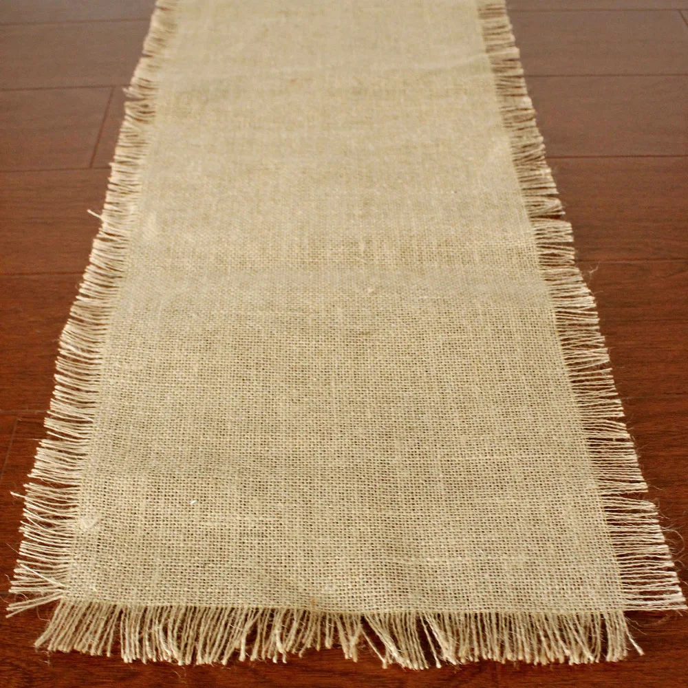 Free Shipping Fringed Edge Linen Table Runner 72in Burlap fabric Wedding decorationin Table