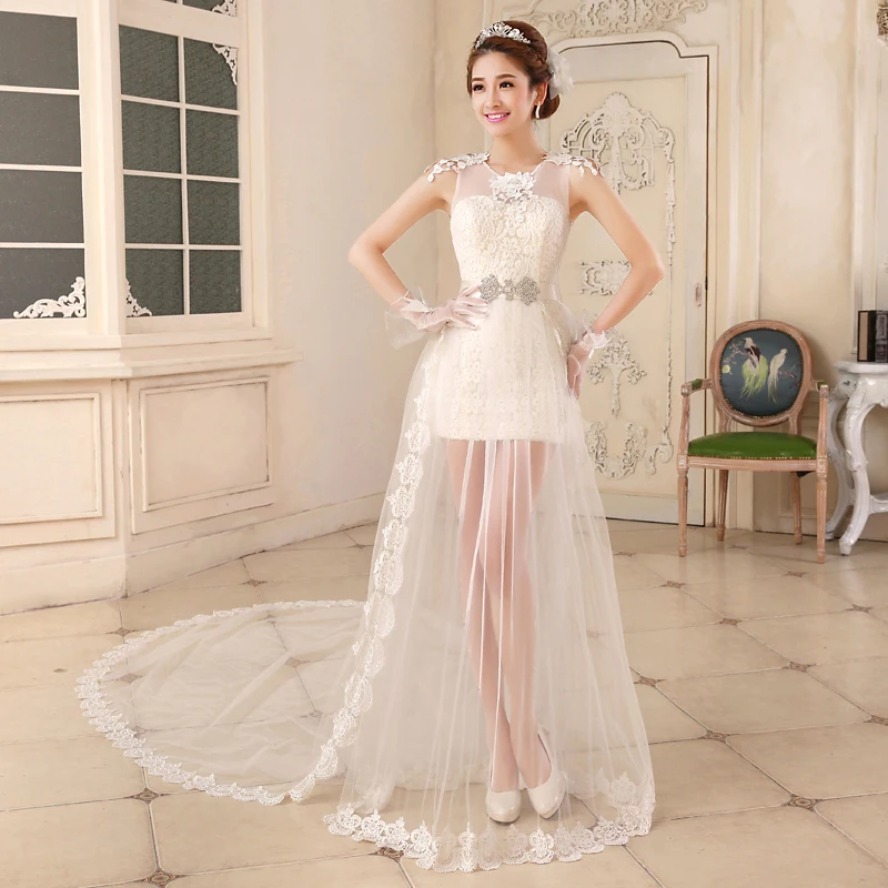 short dress with detachable train