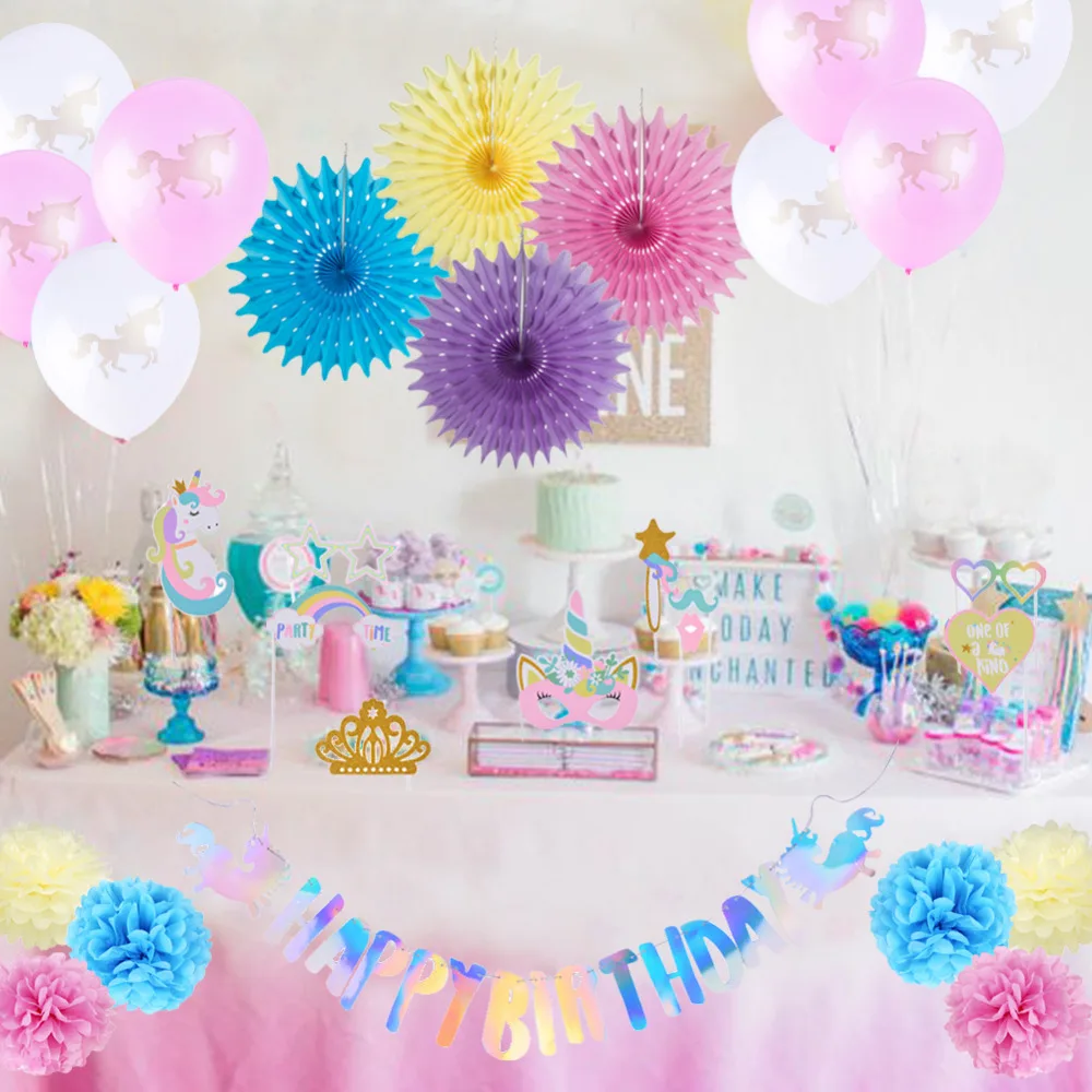 Unicorn Birthday Party Supplies Girls Rainbow Unicorn Pegasus Photo Props Balloons Baby Shower ...