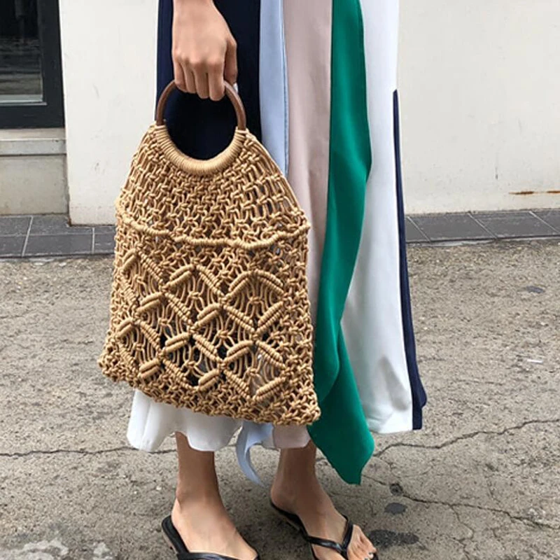 

New Fashion Hollow Out Straw Bag Women Summer Rattan Handbag Handmade Woven Beach Bag For Women Tote Q0260