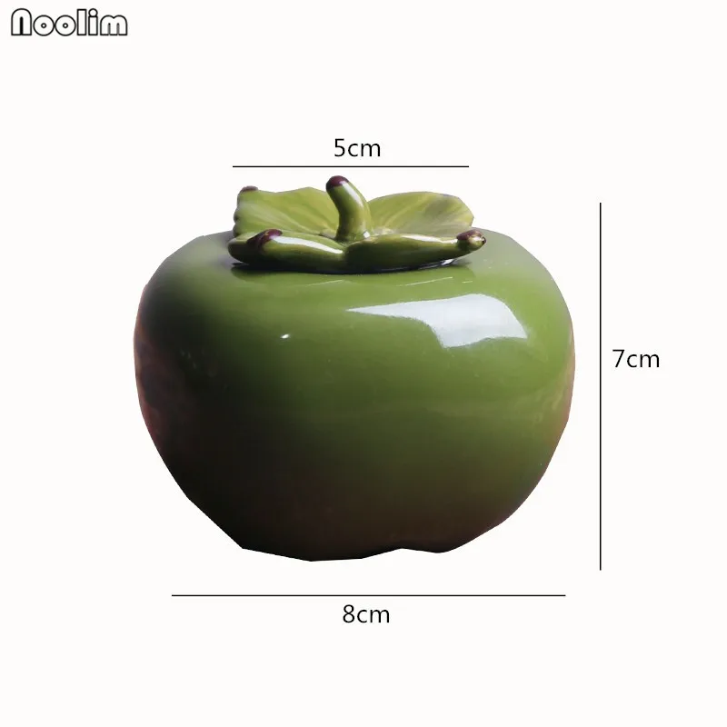 Керамическая банка для чая NOOLIM с зеленой хурмой и орнаментом для домашних животных, маленькая портативная керамическая банка для хранения чая для путешествий