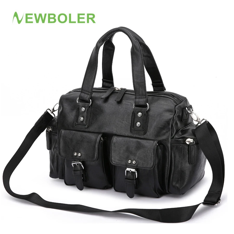 2019 High Quality Men's Gym Bag Leather Waterproof Sport Bag for Women Fitness Over the Shoulder Yoga Bags Travel Handbags Black