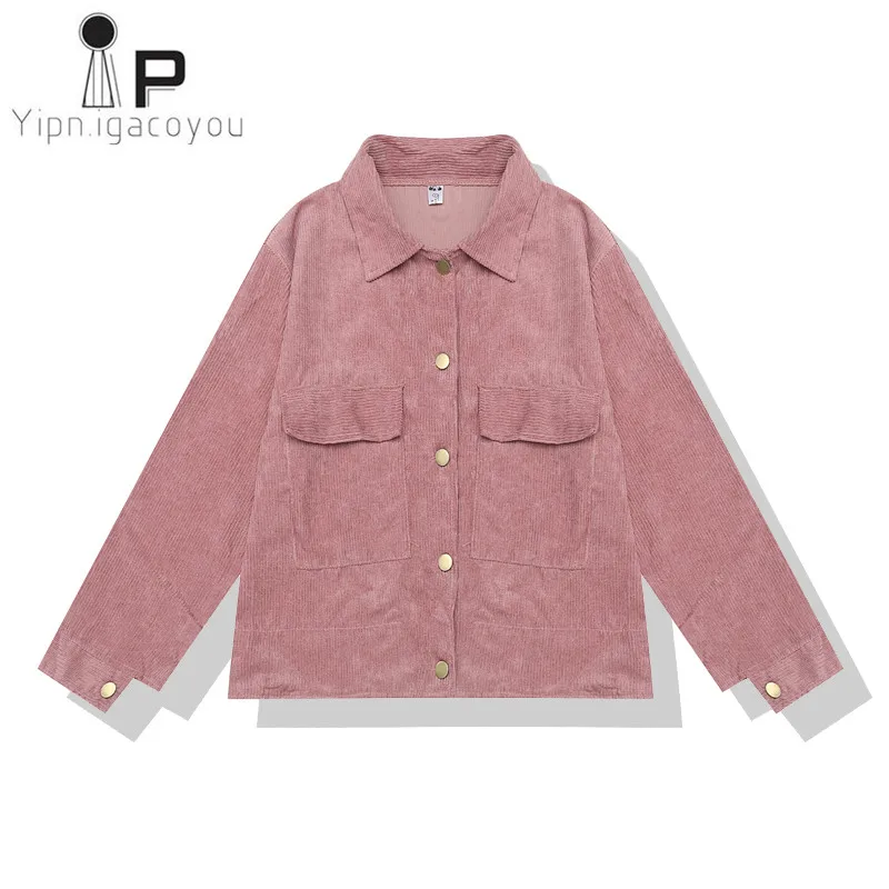 Vintage Corduroy Jacket Women Baseball Jacket 2018 Autumn Big size Harajuku Outerwear Womens Basic Coat Pink Black Ladies Coats