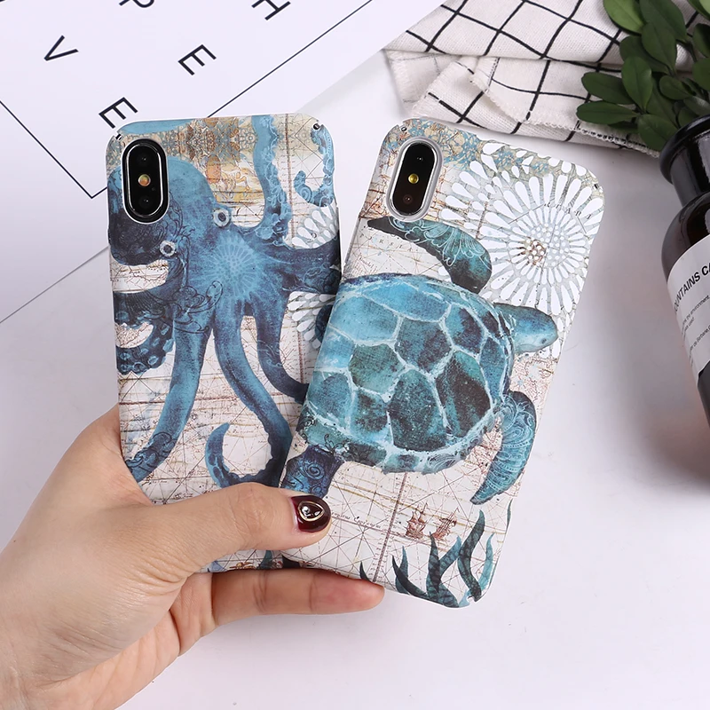 

Exhard Animal Tortoise Seahorse Octopus Luminous Hard PC Case For iPhone X 8 8 Plus 7 7 Plus 6 6s Plus Cover Back Coque Capa