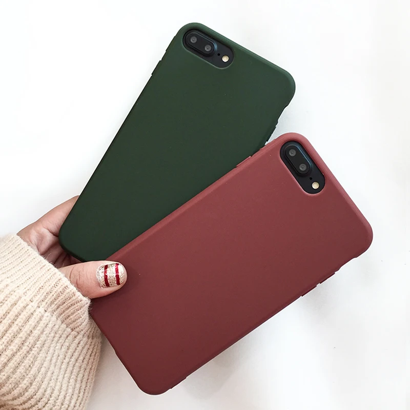 

Lovely Candy Color Phone Case For iphone 7 Case Retro Wine Red Dark Green Back Cover For iphone 7 Plus Cases Soft TPU Capa