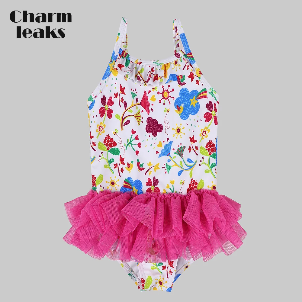 Charmleaks/цельные купальники для маленьких девочек; купальник в полоску с цветочным принтом; Детские милые бикини с оборками; пляжная одежда с регулируемым ремешком