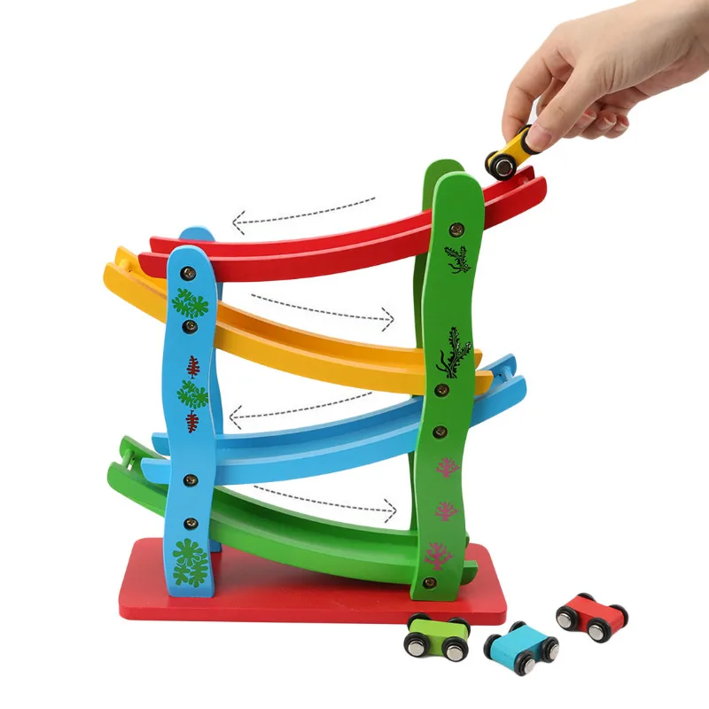 

Baby Toys Model Building Kits Wooden Toys Ramp Race Fun Vehicle Toy Slide Blocks Educational Wooden Chute Car