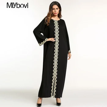 

Black Fashion Women Muslim Dress Embroidery abaya islamic women Split clothing robe kaftan Moroccan fashion 4XL middle East Robe