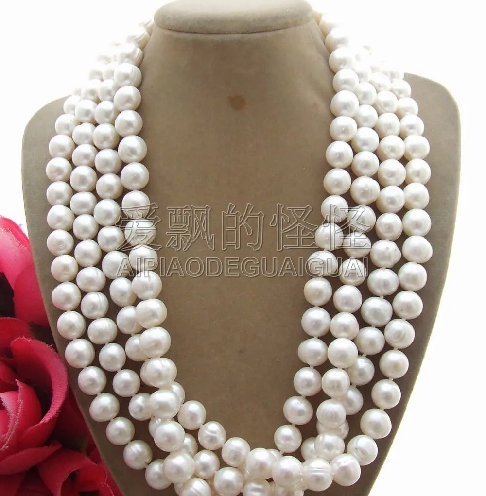 

N072011 Natural 20" 4Strands 9-10MM White Pearl Necklace