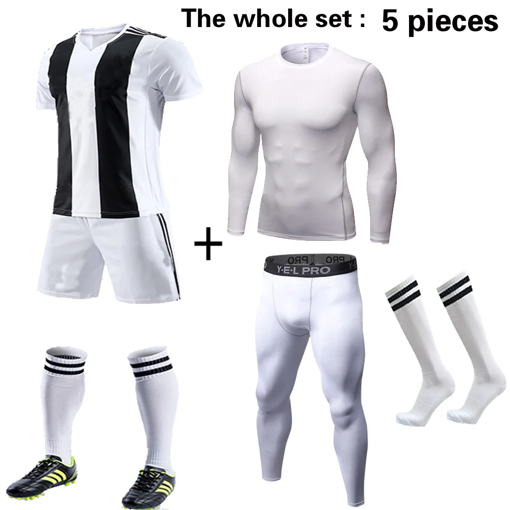 

Men 5pcs Soccer Jerseys The Whole Set with Compression Jerseys amd Socks Football kit Training Suits Coutomzied Uniform
