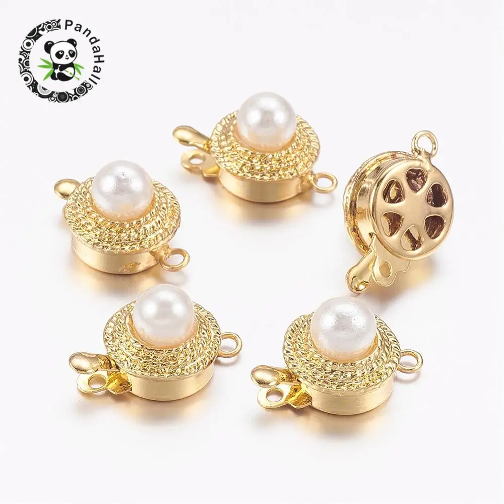 

100Sets Golden Color Alloy Box Clasps with Pearl, 12mm wide, 18mm long(including the clasp), 10mm thick, hole: 1mm