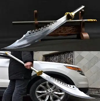 

Long Steel Handle Chinese KungFu/WuShu Broadsword Sword 9*Hoop Battle DAO Sharp High Manganese Steel Blade/Leather Sheath