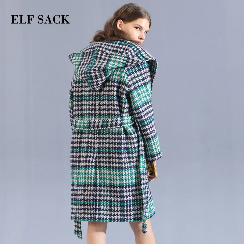 Presale Delivery At 9-5 Winter Wool Coats Plaid Vintage Wasited Hooded Womens Outerwear Thick Woolen Long Loose Collage Coats Coats