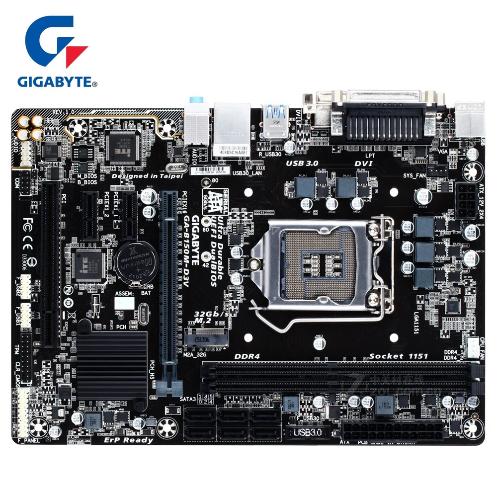 Оригинальная Материнская плата Gigabyte LGA 1151 DDR4 2133 МГц USB3.0 32 ГБ B150 D3V SATA III PCI E 3 0