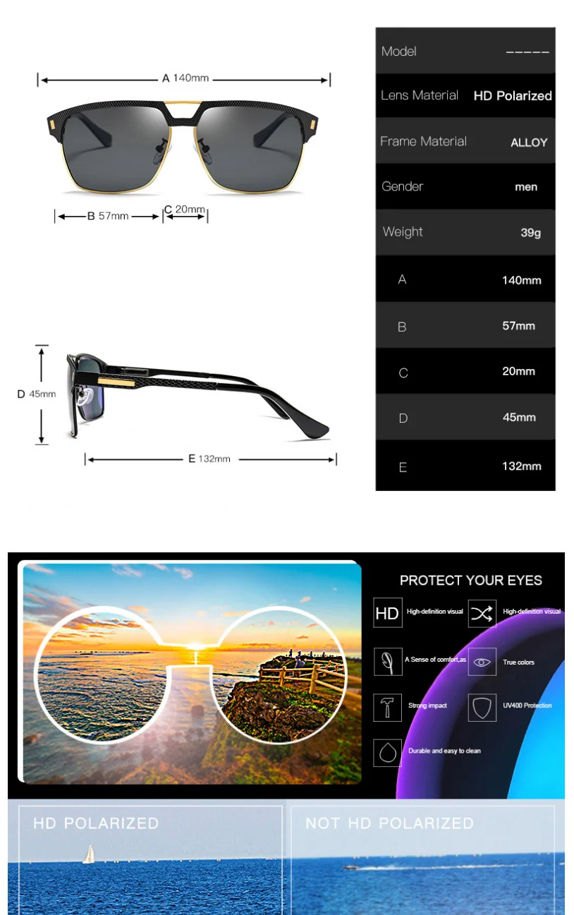 SIMPRECT, квадратные поляризационные солнцезащитные очки, мужские, UV400, высокое качество, металл, для вождения, солнцезащитные очки, модные, Ретро стиль, брендовые, солнцезащитные очки