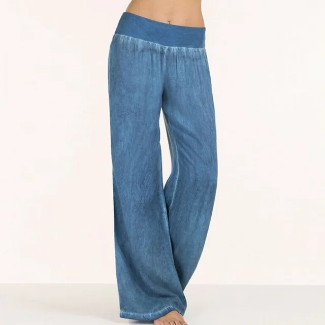 Брюки размера плюс S-4XL, женские длинные штаны-шаровары с высокой талией, повседневные свободные плиссированные джинсовые штаны синего и черного цвета, широкие брюки, Вечерние брюки Palazzo - Цвет: Синий