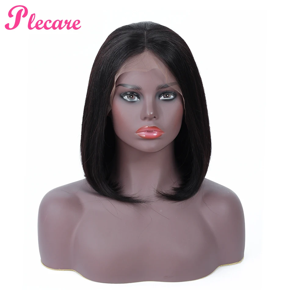 

Plecare Bob Wig Malaysian Straight Lace Front Human Hair Wigs For Black Women 13*4 Wig Natural Color Non Remy Hair Extensions