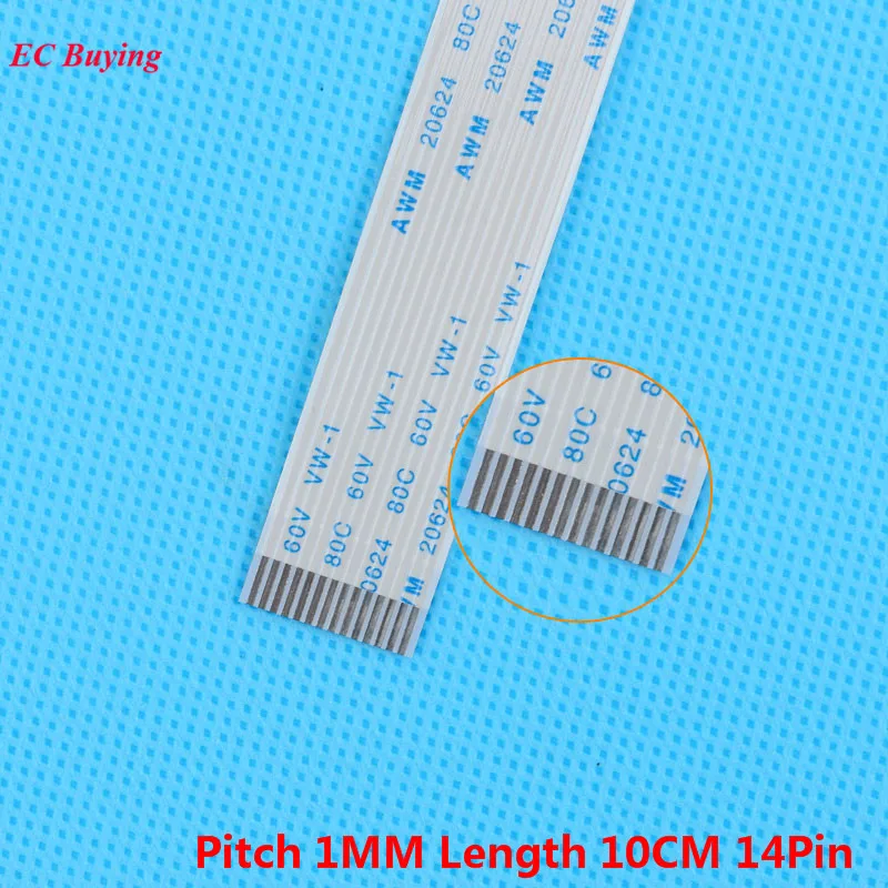 

5Pcs FFC 100mm 14 Pin Flexible Flat Cable 14Pins Ribbon Cable Reverse Direction 1mm Pitch 10cm Length Opposite Side For TTL