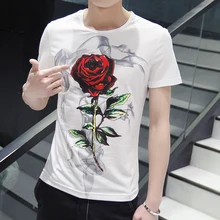 Fashion 2016 men’s clothing T-shirt short-sleeve shirt wild personality print pattern white short t