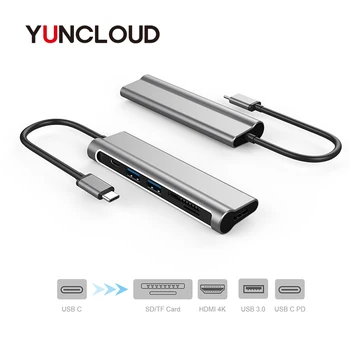 

YUNCLOUD USB HUB USB C to HDMI 4K Type-C PD Charging SD/TF Card Reader USB 3.0 For MacBook Samsung S9/S8 Type C 3.1 USB Splitter