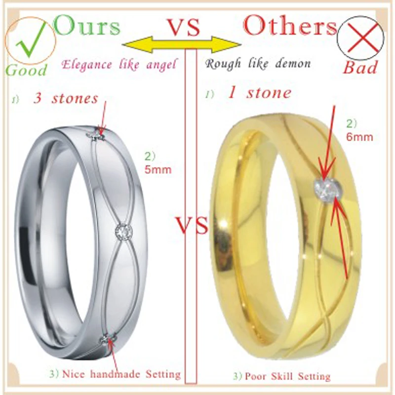 Silver color Wedding Band Promise Rings Never fade Surgical Healthy Stainless Steel Jewelry Engagement Couple Rings