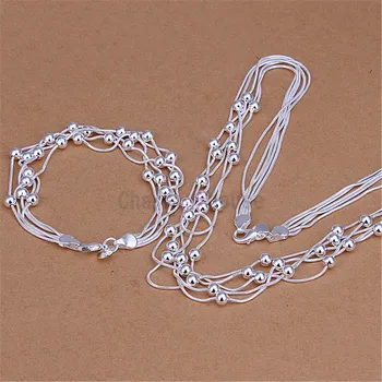 

Silver 925 Jewelry Set for Women Snake Chain Beads Necklace Bracelet 2 pcs Costume Jewellery Sets Female Accessories Wholesale