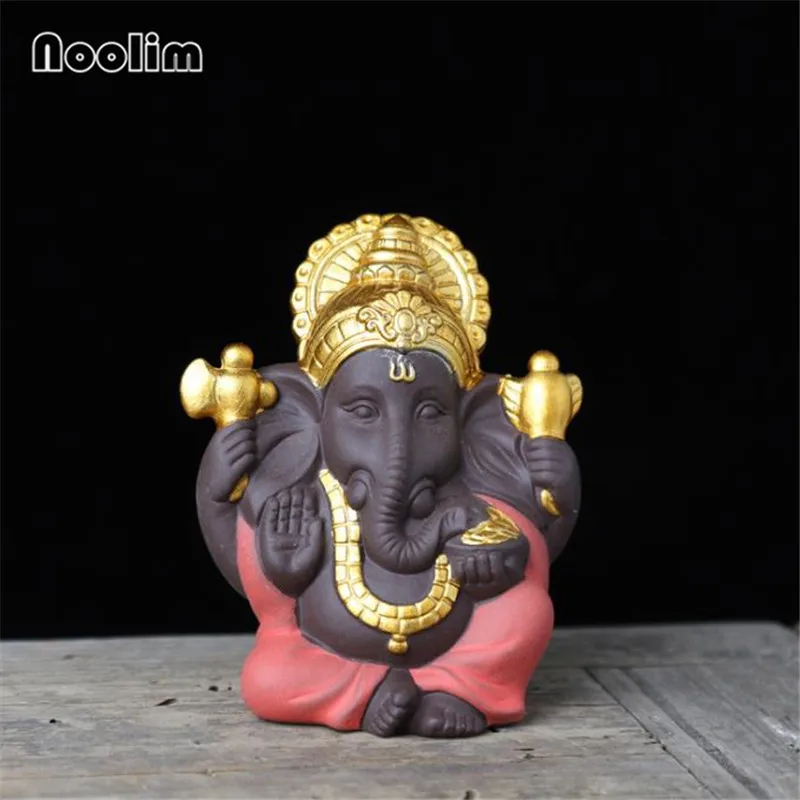 Purple Clay Elephant God Ganesha Tea Pet Car Ornaments Decoration Home Office Tabletop Decoration - Цвет: Red