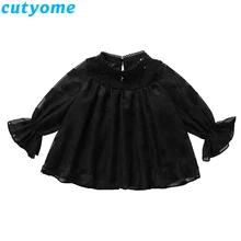 Cutyome/Wholesale-6pcs в партии, черно-белые школьные рубашки для детей, шифоновые блузки в горошек, свободные топы с оборками и баской для девочек-подростков