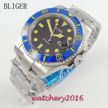 40mm Bliger black Dial ceramic bezel Date Adjust Yellow Markers Sapphire Glass Automatic Movement Men’s Watch