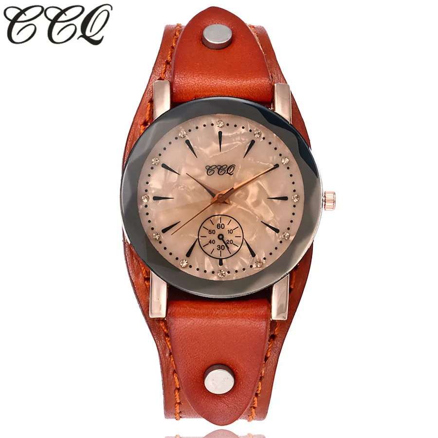 CCQ бренд Винтаж коровья кожа простой браслет часы повседневное унисекс для женщин мужчин кожа кварцевые наручные часы подарок Montre Femme - Цвет: orange