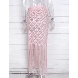 Бахромой вуаль пикантная кружевная пляжная юбка Полые солнцезащитный крем женский Летняя одежда Wais розовый черный Белые, абрикосовые