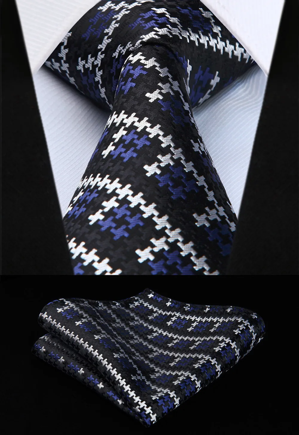 Тканые мужские галстуки Набор платков и галстуков TC712Z8S коричневые клетчатые 3," шелк