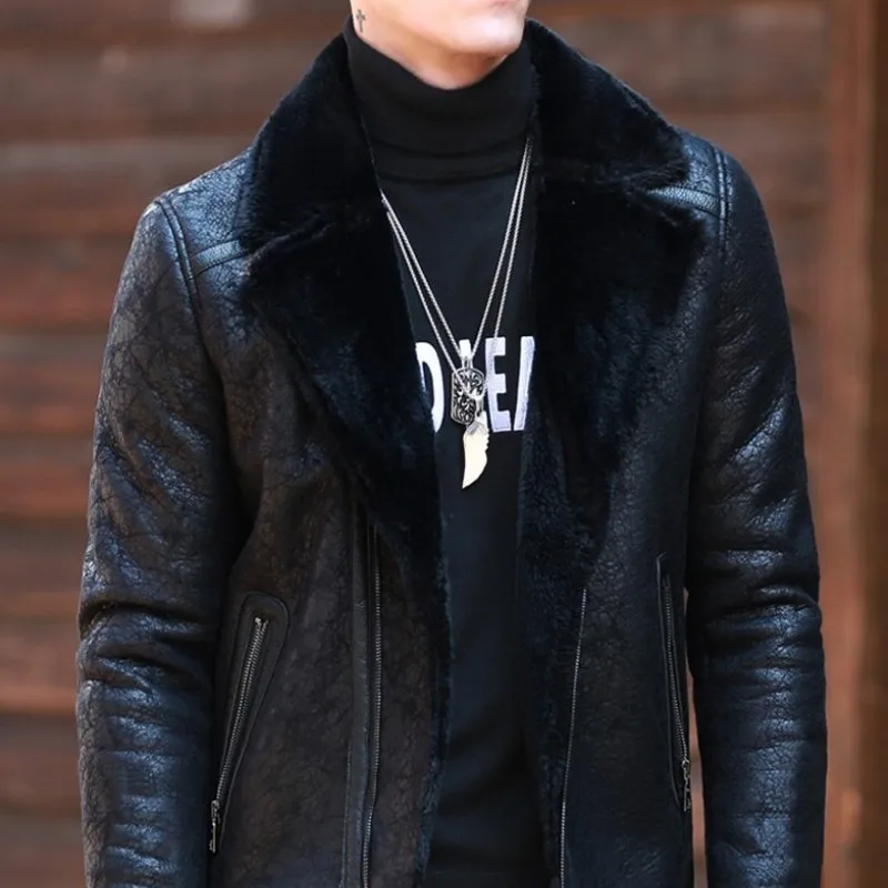 Winter Thick Men Jacket Large Size M-6XL Lapel Mens PU Leather Coat Trend Business British Style Warm Plus Velvet Jackets Male