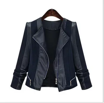 

New style fashion pu leather jacket woman short coat fat sister show thin leather cropped jacket slim locomotive leather jacket