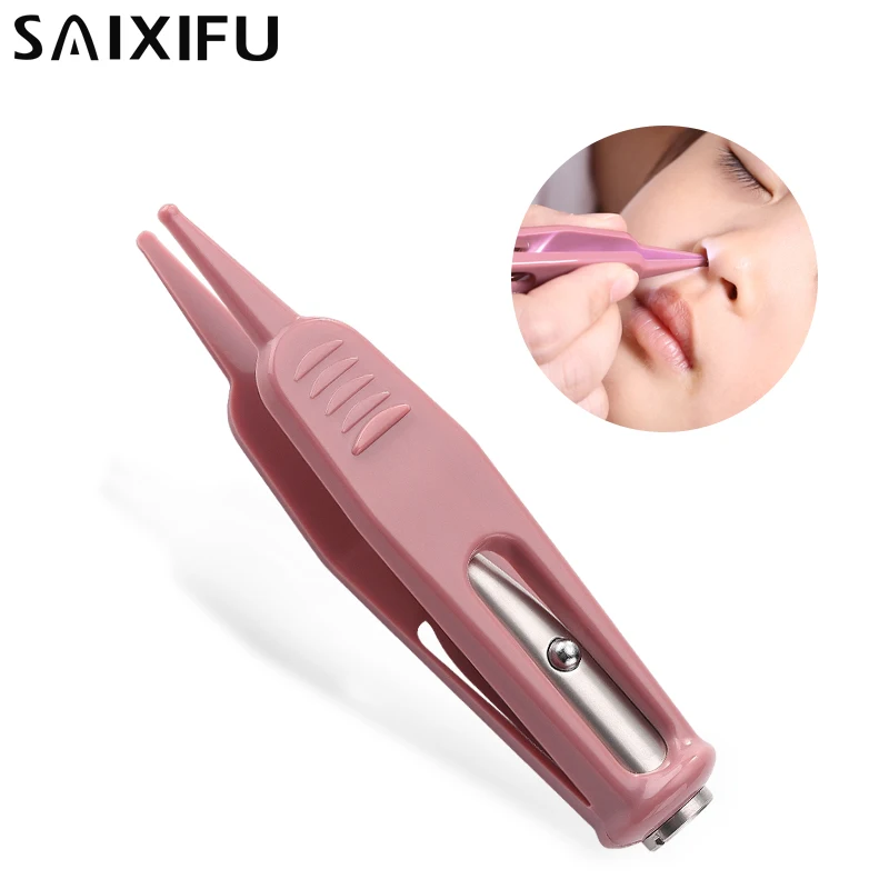 

New LED Flashlight Infant Baby Care Ear Nose Navel Cleaning Safety Forceps Plastic Cleaner Clip Newborn Safety Safe Care QT42