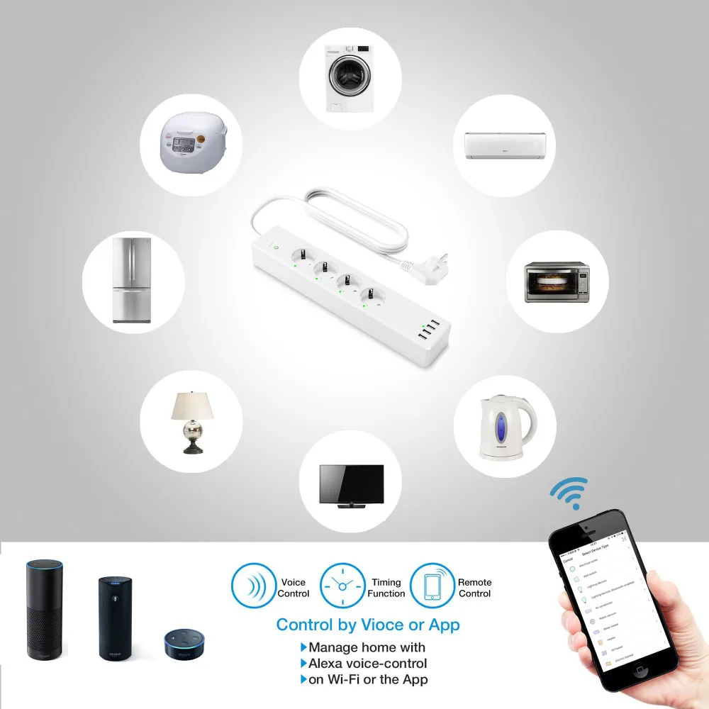 Французский стандарт WiFi умная полоса питания с 4 гнездами usb порта совместим Alexa