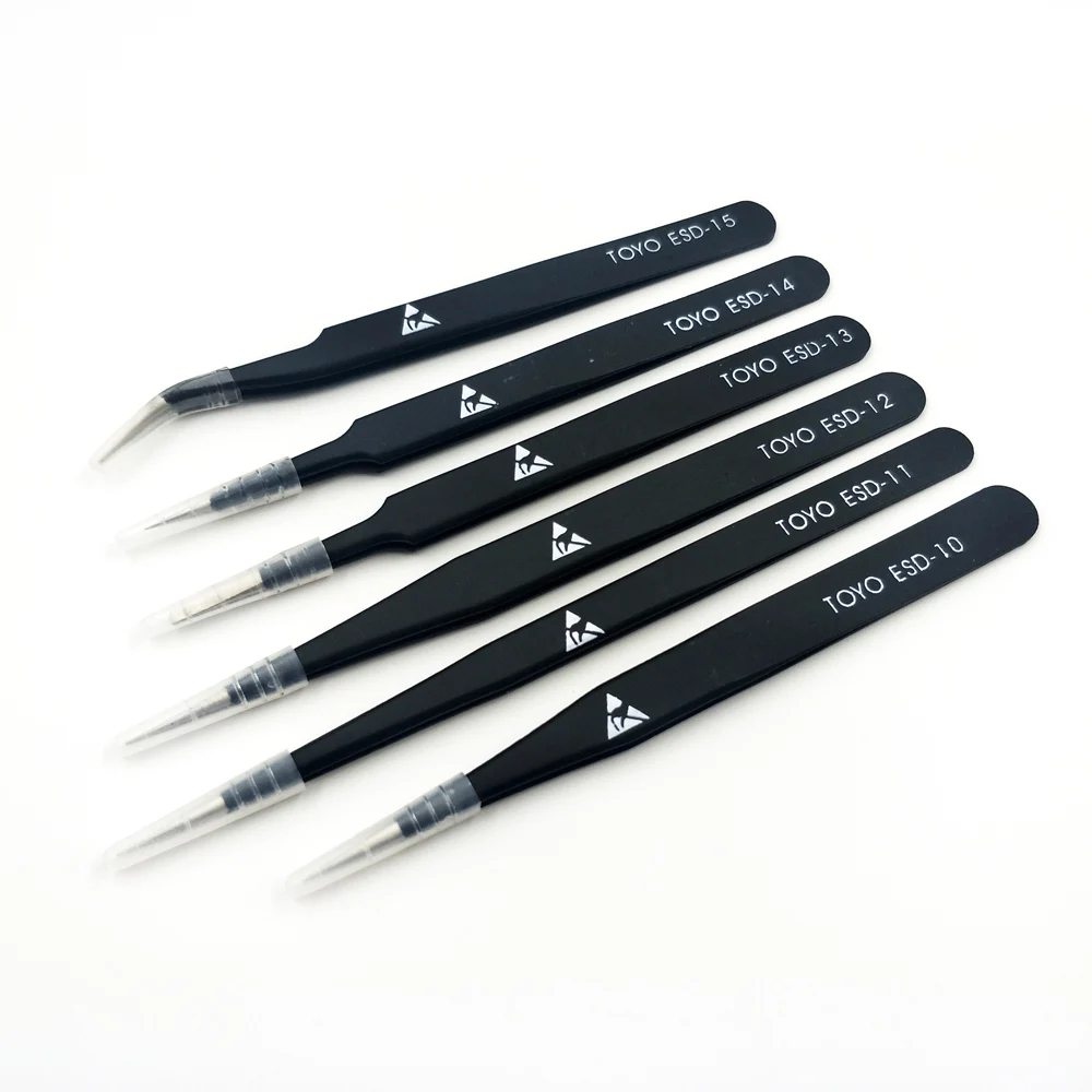 High Quality TOYO ESD Anti-static Tweezers Precision Elbow Beak Straight Round Stainless Steel Electronic Clip | Инструменты