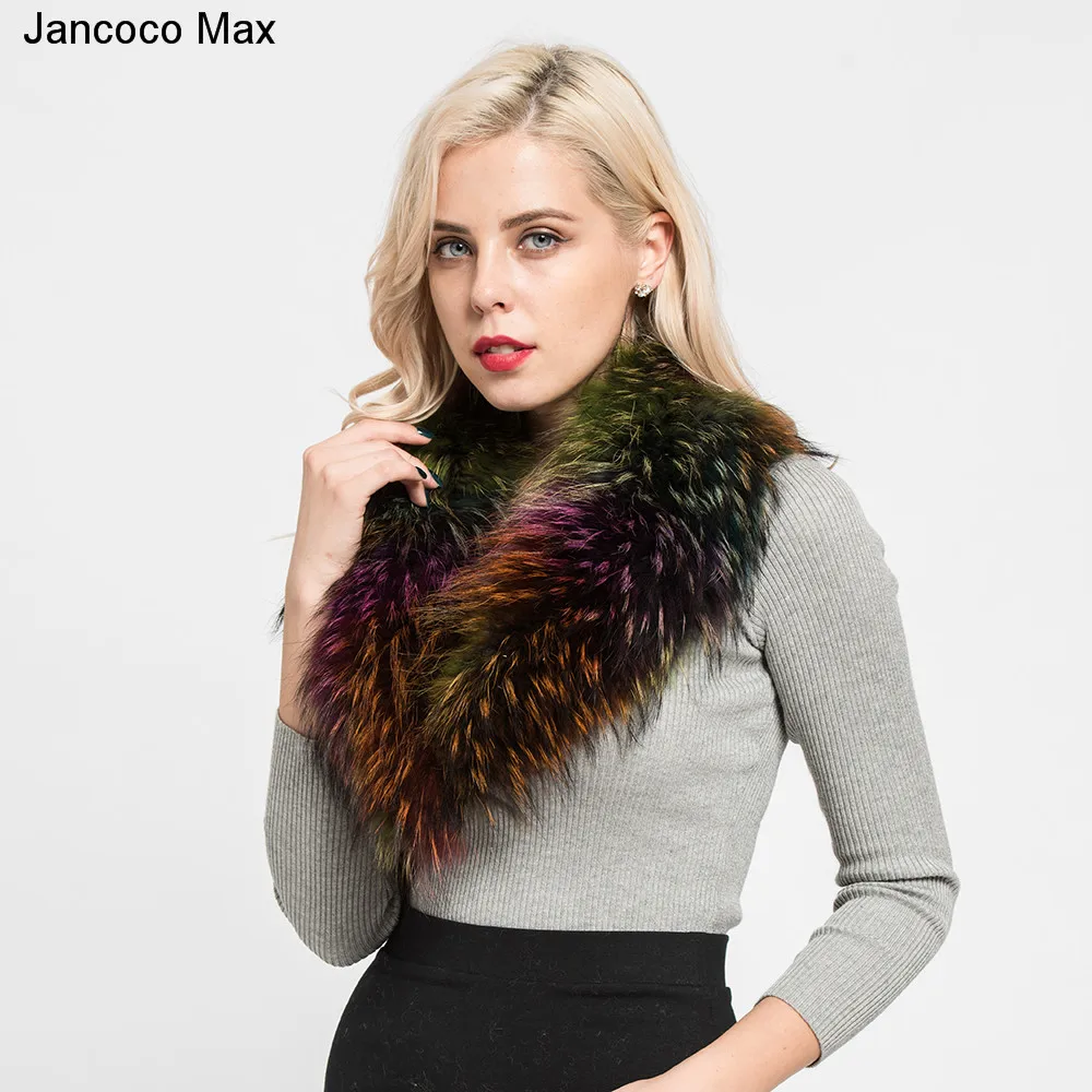 Jancoco Max 2019 новые оригинальные мех енота шарф Высокое качество зима теплый шарф натуральный мех воротник пальто платки S7140