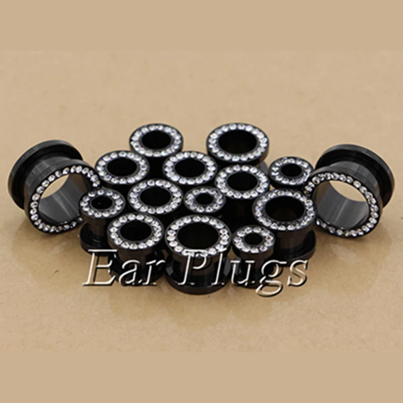 2pcs stainless steel anodized black screw flesh tunnel ear plug gauges