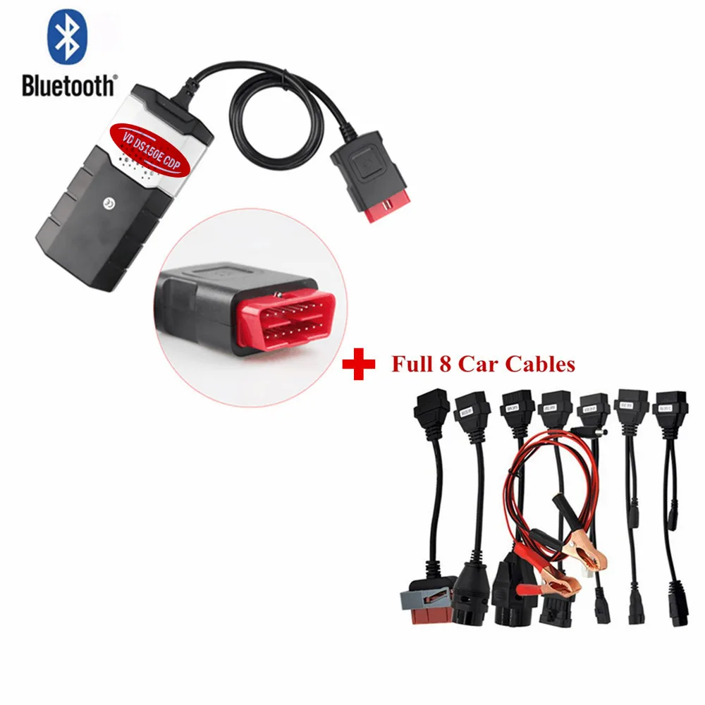 

VD ds150e cdp Bluetooth pcb Board Auto Scanner for delphis OBDII/OBD Professional Diagnostic Tool + Full 8 car cables Free Ship