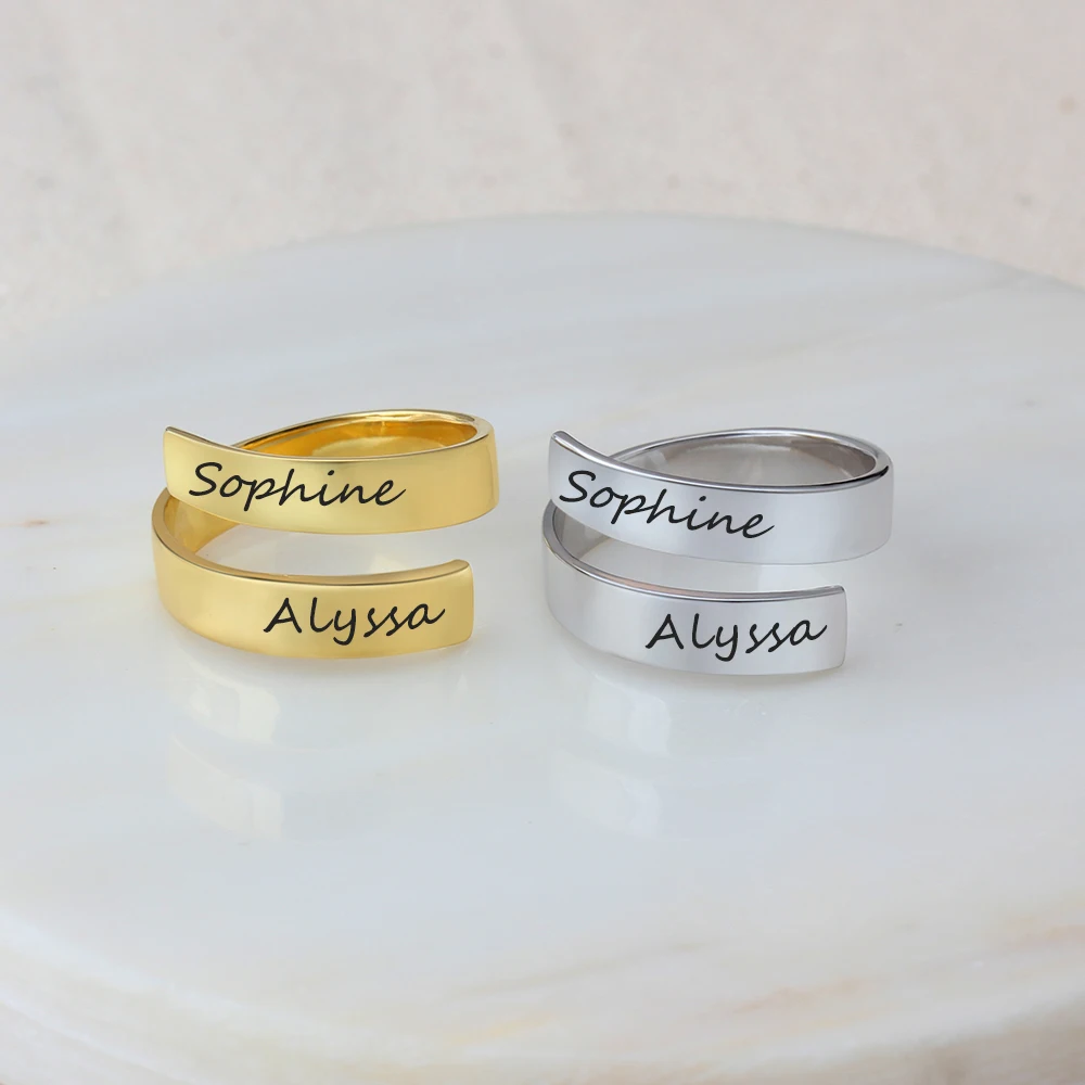 Personalized Gift Customize Engraved Name Gold Color Adjustable Rings For Women Anniversary Jewelry (JewelOra RI102973) - Image 4