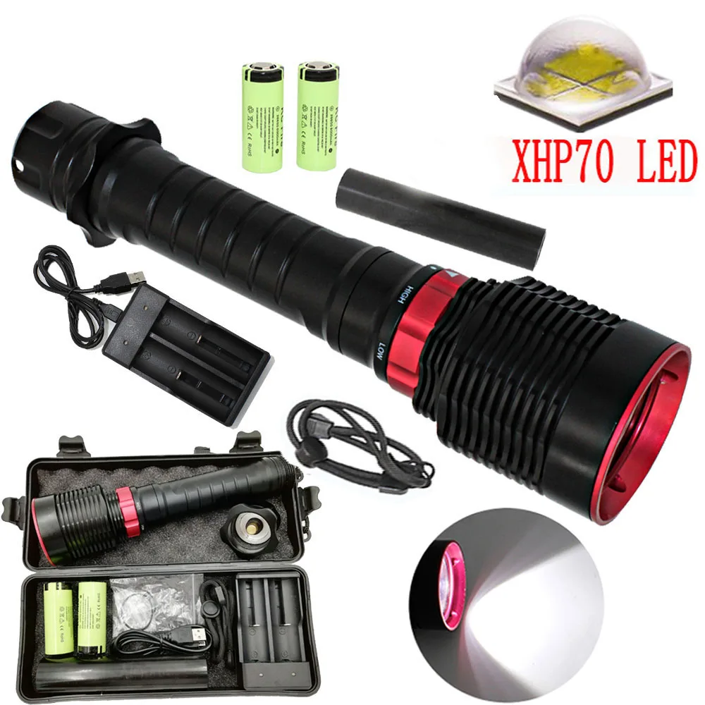 

1600LM XHP70 LED Scuba diving flashlight XHP70 Underwater Flash light Lamp Torch Diving Torch Diver +26650 Battery +Charger