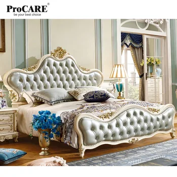 

luxury European and American style bedroom furniture solid wood leather king size bed