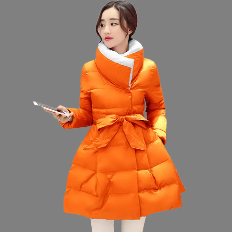 

2016 New Fashion A Line Thicken Down Jacket Stand Collar Winter Jacket Women Thick Warm Slim Medium Long Parka Coat AA336