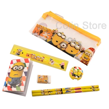 

3sets/lot minion pencil case cute Kids school supplies stationery set cartoon Minion pencil case& Bag children study supplies