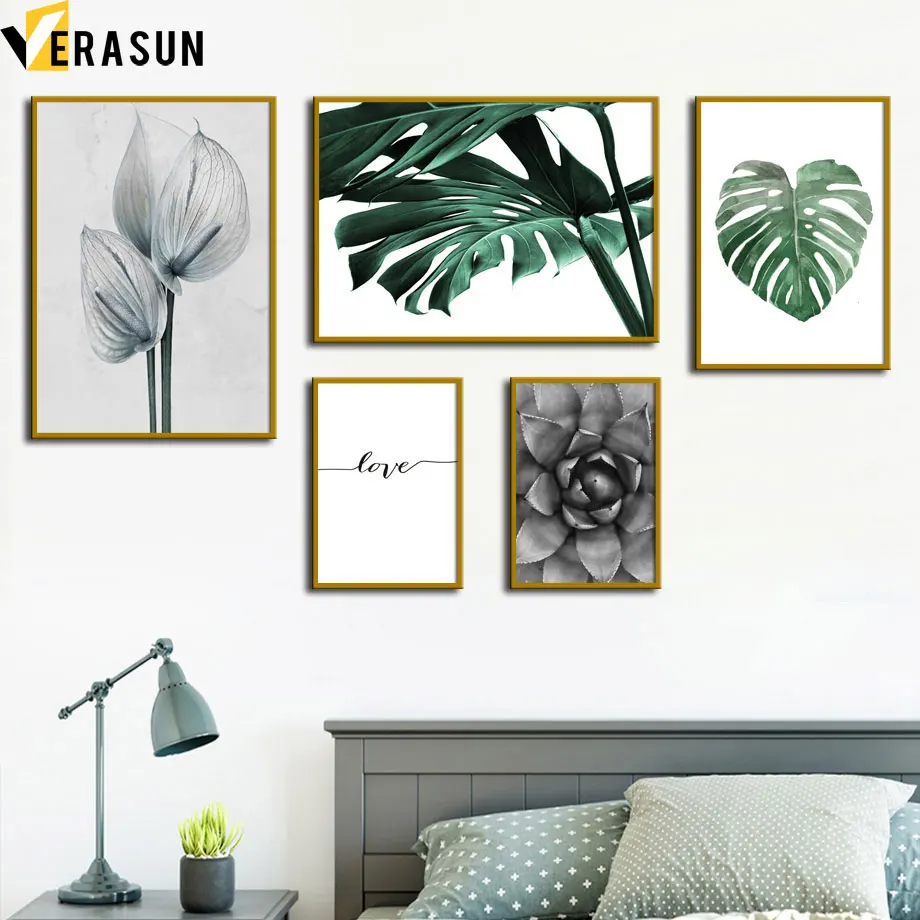 

Monstera Palm Leaf Succulent Plants Love Wall Art Canvas Painting Nordic Posters And Prints Wall Pictures For Living Room Decor