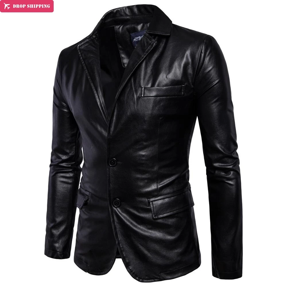 Mens Leather Blazers Slim Fit Blazer Masculino Spring Autumn Brown