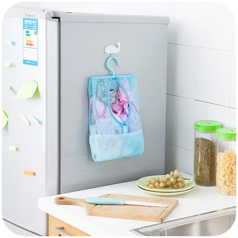 Multifuction Plastic Hanging Storage Bag Breathable Reusable Mesh Bags Organizer Home Kitchen Accessories