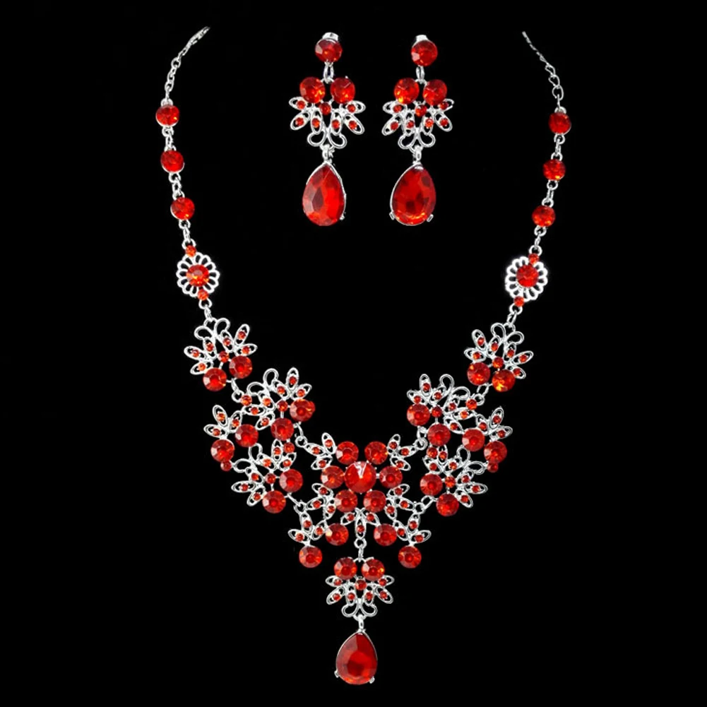

Women Necklace Earrings Set Women Wedding Bridal Prom Crystal Rhinestone Pendant Jewelry Sets for Female Ladies Partywear